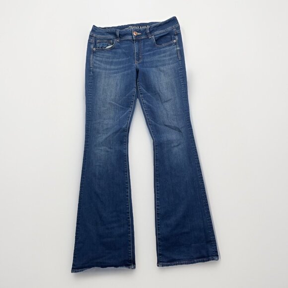 American Eagle Kick Boot Jeans Women’s Size 10 Long Super Stretch Cowboy Flare - Picture 1 of 12